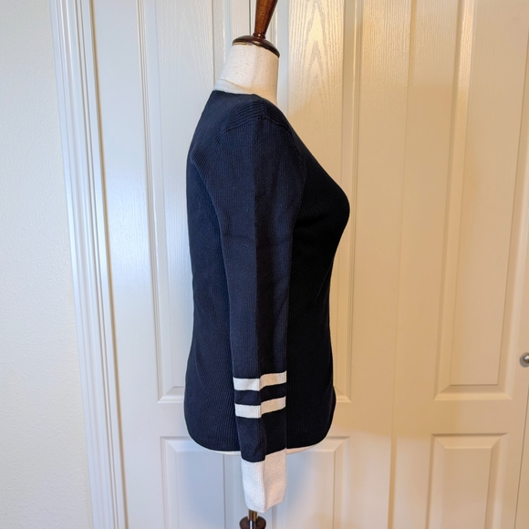 Faherty Mikki Henley Top | Navy & Cream | EUC | XL - Picture 8 of 11